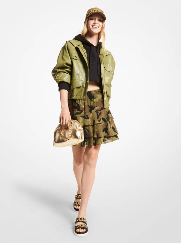Damske Bundy Michael Kors Faux Leather Anorak Olivovo Zelená - Oblecenie Michael Kors Obchod | PXJZS-0719